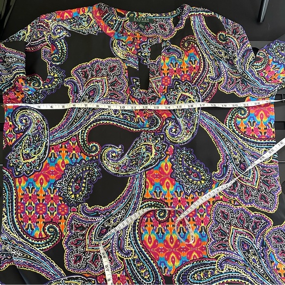 Lauren Ralph Lauren Black Sheer Paisley Multicolor Long Sleeve Blouse Size XL - Picture 8 of 10